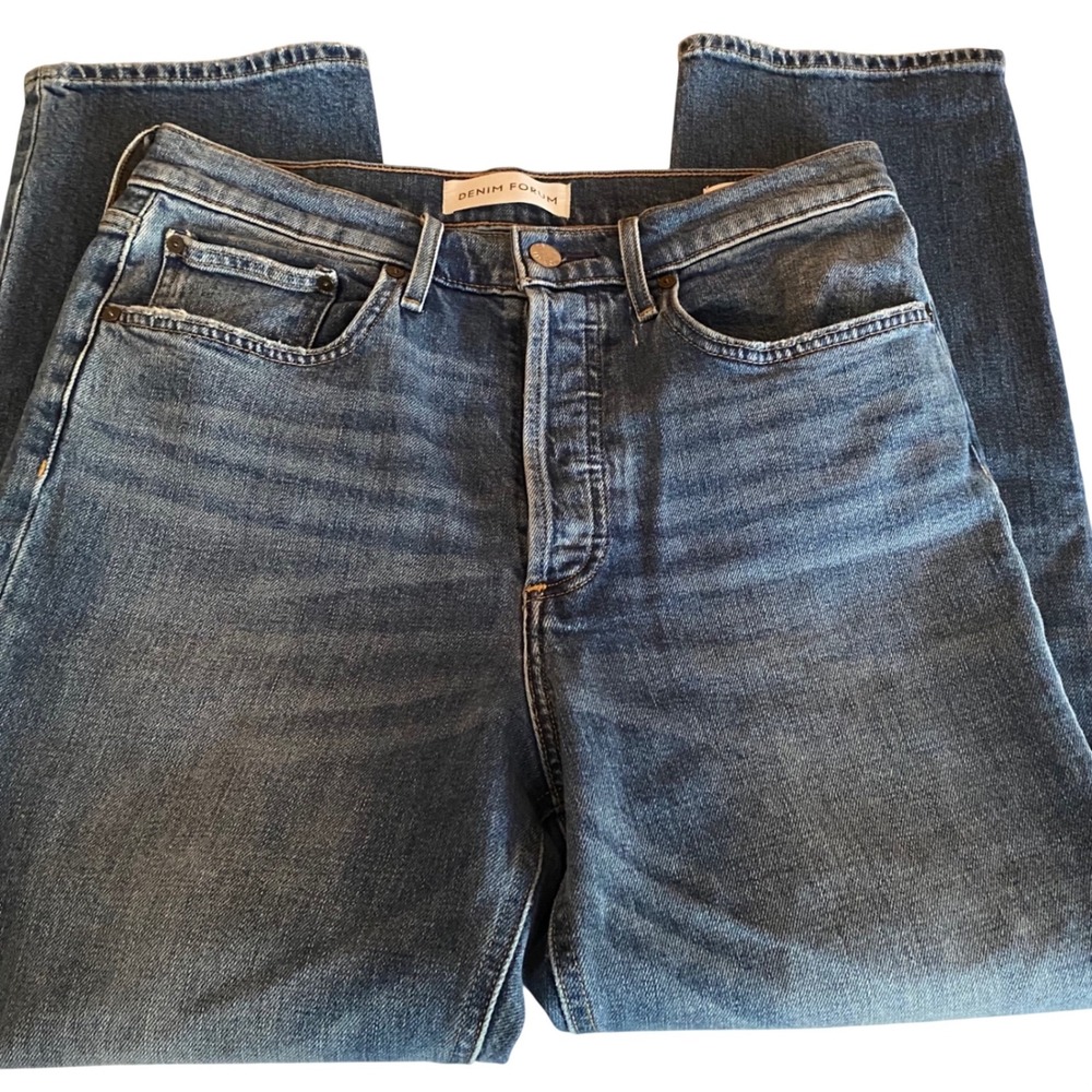 Denim Forum High Rise Straight Leg Blue Organic Cotton Jeans 10 FLAW